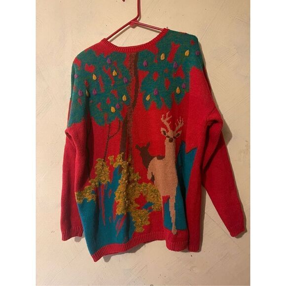 Vintage 90’s Deer Buck Scenic XL Sweater 3D Foilage - Picture 9 of 11